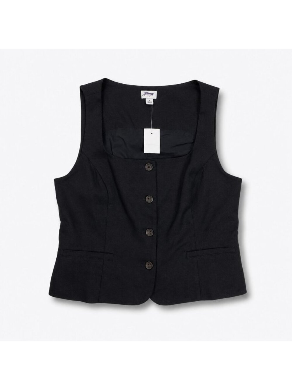 J.Crew Factory Squareneck Linen-Blend Vest Women's Size 8 Black Button Front NWT